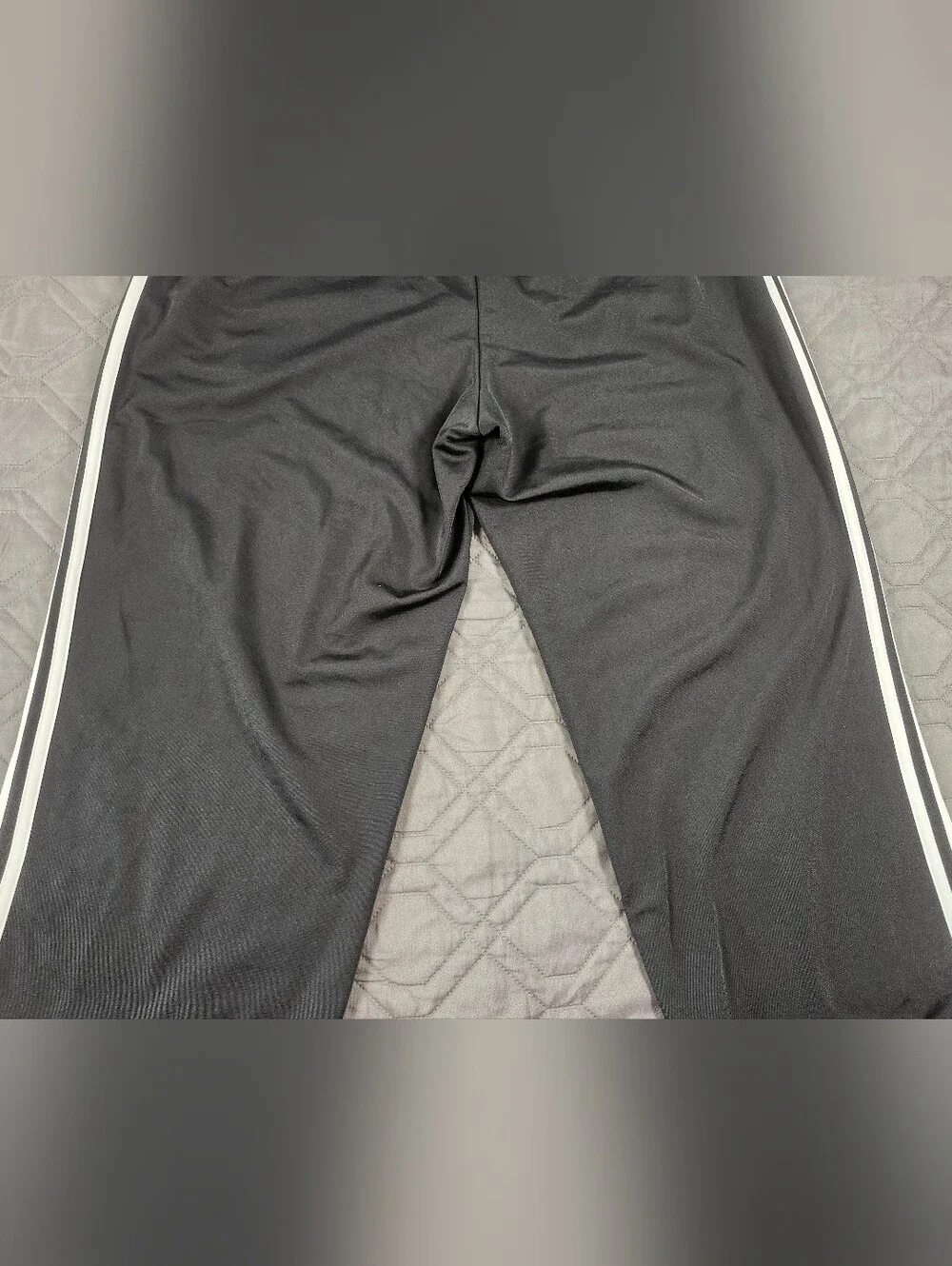 black Adidas activewear track pants white three-stripe detailing men's size XL